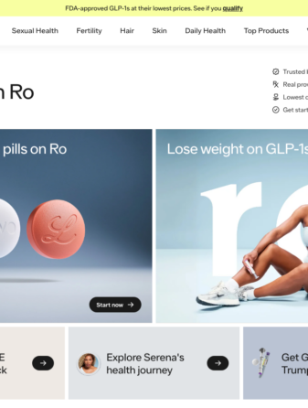 Ro homepage showing GLP-1 weight loss medications and services