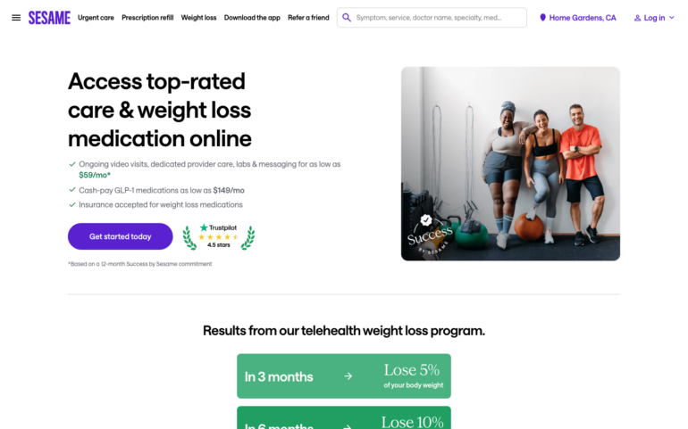 Sesame Care GLP-1 weight loss program page