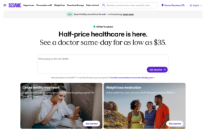 Sesame Care homepage showing GLP-1 weight loss services
