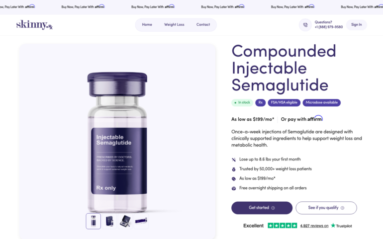 SkinnyRx GLP-1 weight loss program page