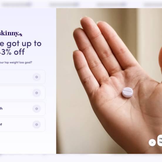 SkinnyRx homepage showing GLP-1 weight loss services