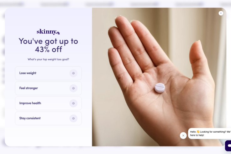 SkinnyRx homepage showing GLP-1 weight loss services