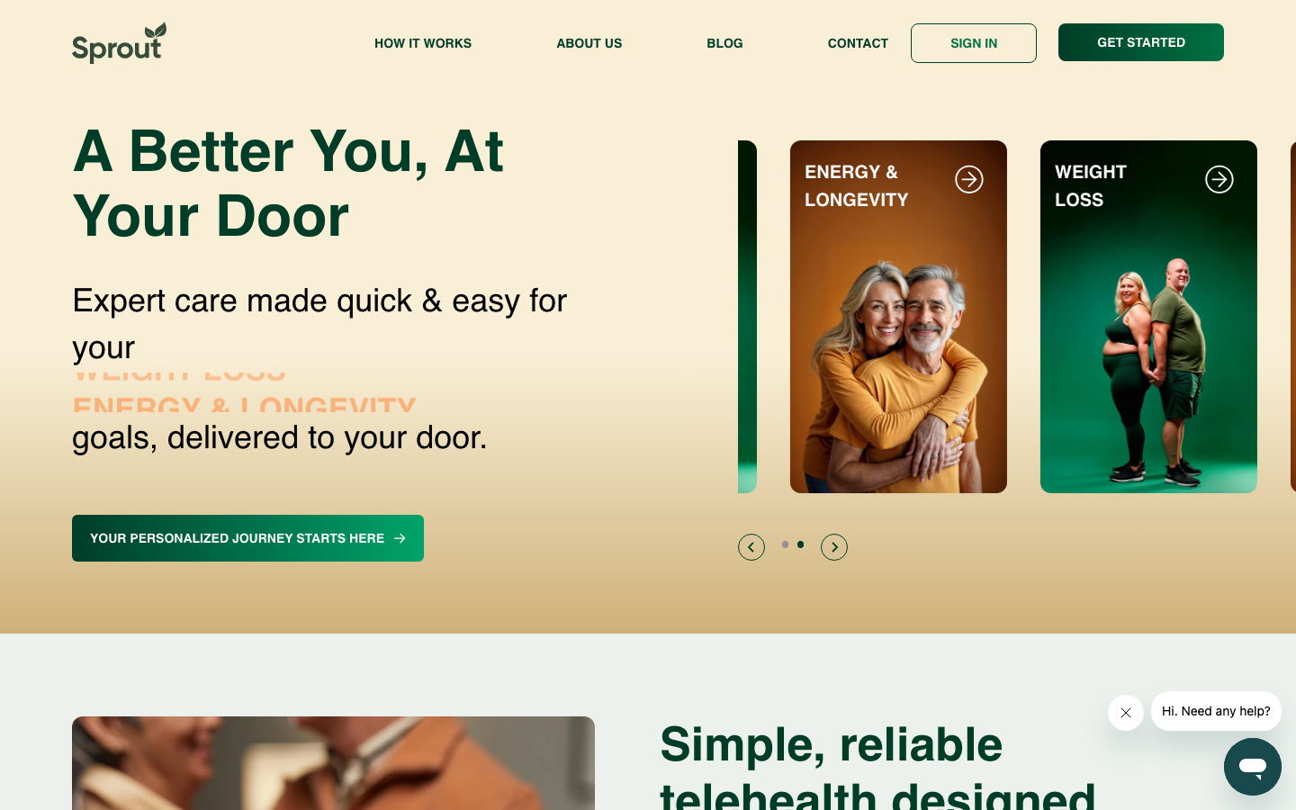 Sprout Health homepage showing GLP-1 weight loss services