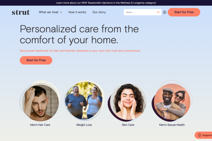 Strut Health homepage showing GLP-1 weight loss services
