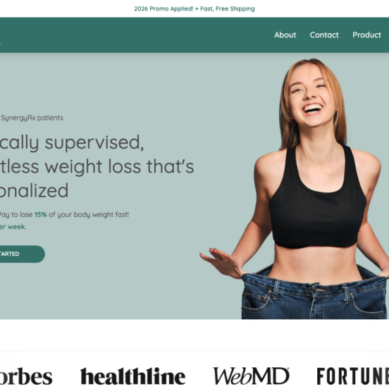 Synergy RX homepage showing GLP-1 weight loss services