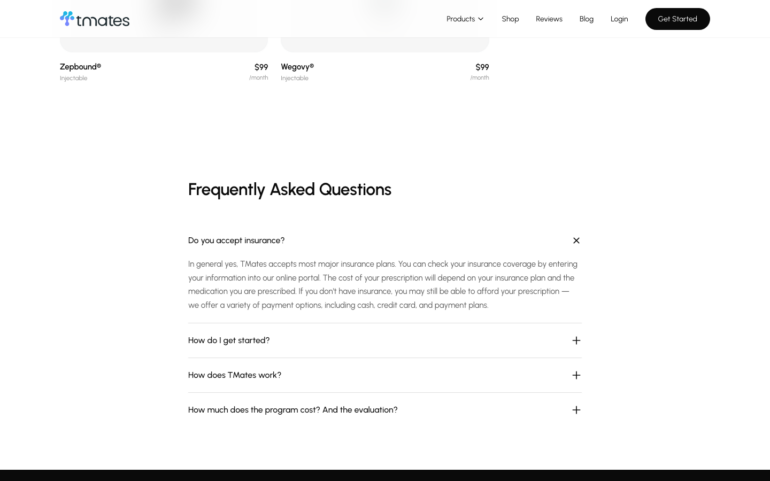 Tmates GLP-1 weight loss program page