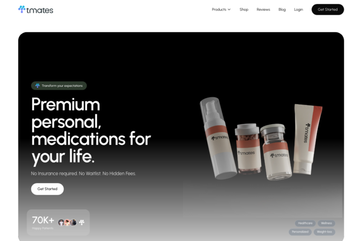Tmates homepage showing GLP-1 weight loss services