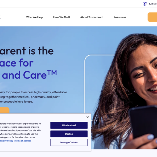 Transcarent homepage showing GLP-1 weight loss services