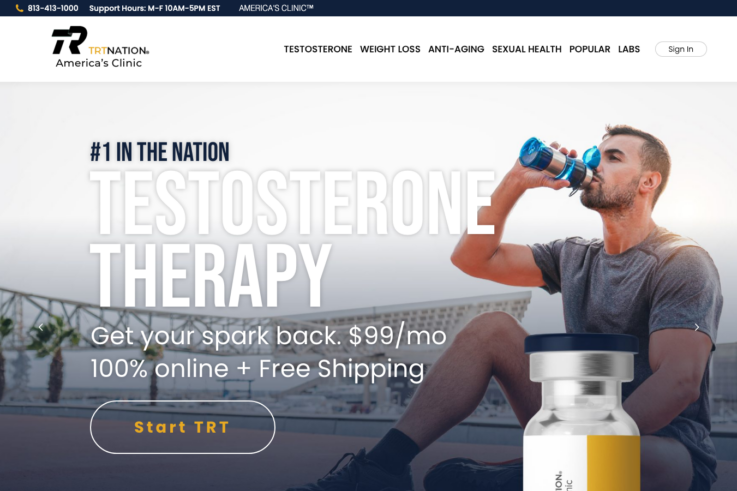 TRT Nation homepage showing GLP-1 weight loss services