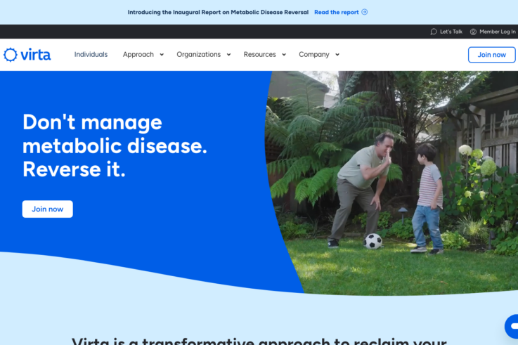 Virta Health homepage showing GLP-1 weight loss services