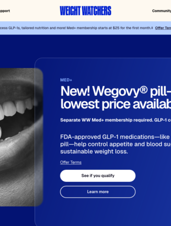 WeightWatchers Clinic homepage showing GLP-1 weight loss services