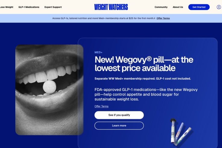 WeightWatchers Clinic homepage showing GLP-1 weight loss services
