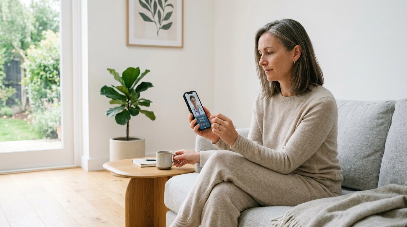 Patient using telehealth app in 2026