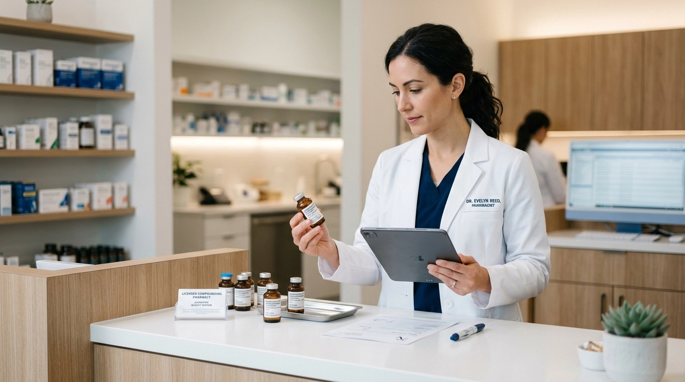 Modern lifestyle photo of pharmacy medication verification